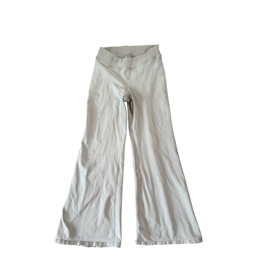 Free People Movement Wide Leg Yoga Pant Tan High Rise Ribbed Waist XS